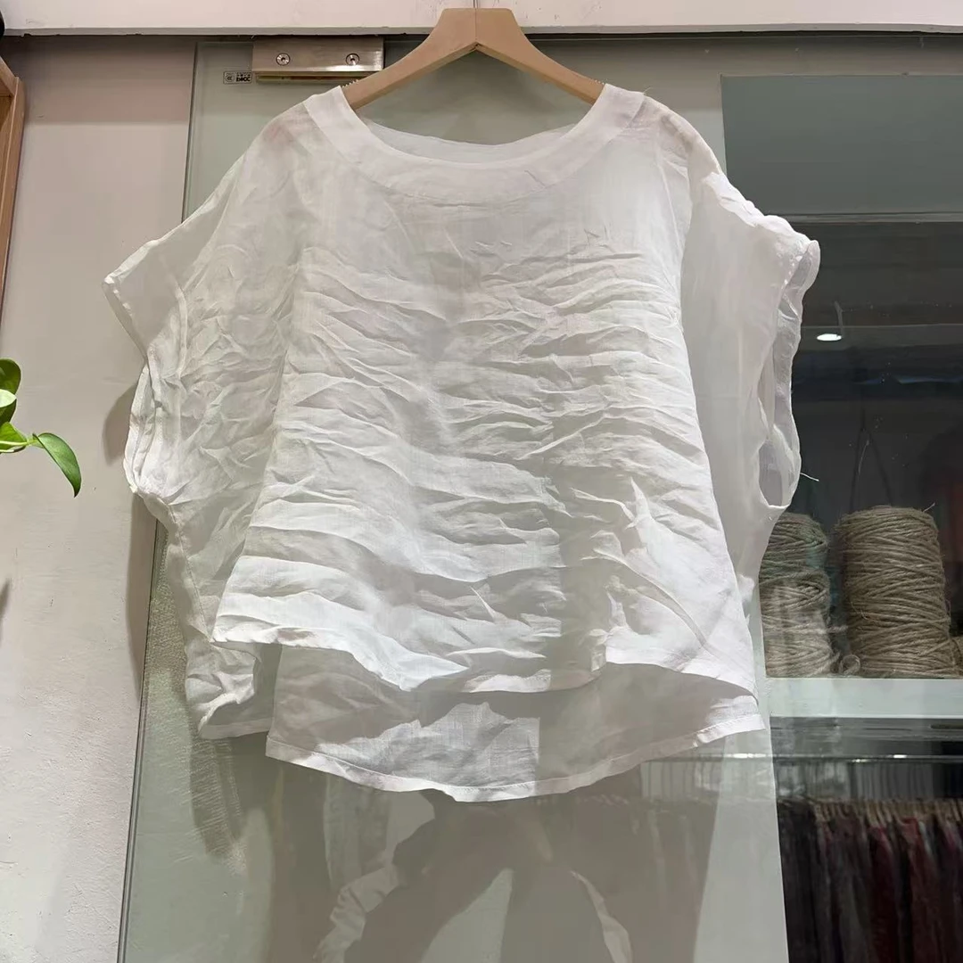 苎麻时尚极简风休闲百搭不规则娃娃衫（衣长前片55后片60）