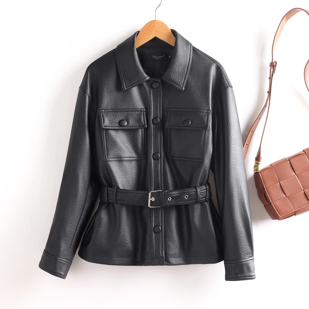 A688宋佳同款白鸭绒羽绒服女皮衣短款皮夹克皮衣外套女