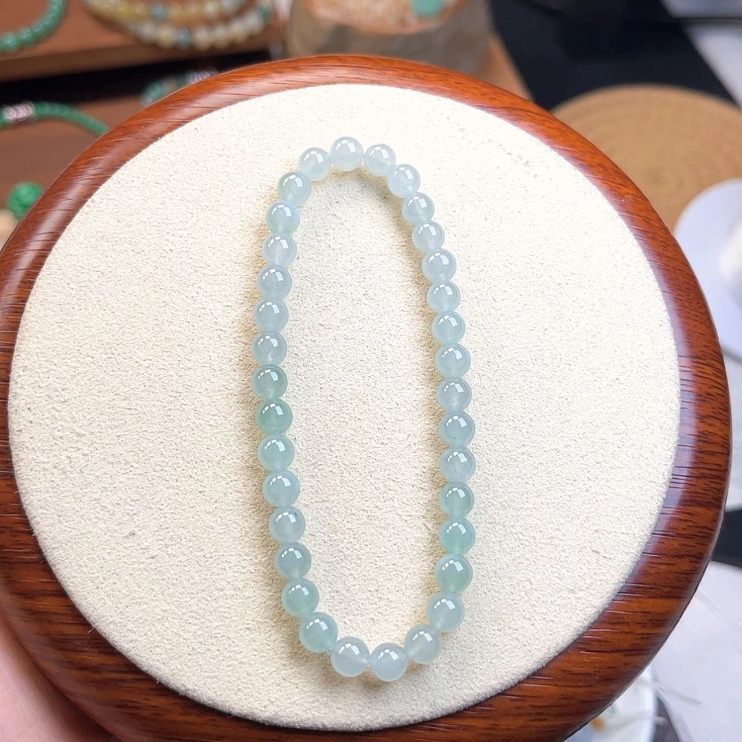 翡翠散珠翡翠A货湖底绿手串 卡5.5