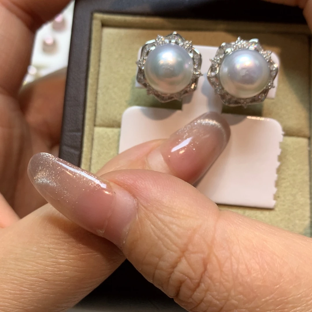 海水珍珠耳饰银S925镶嵌