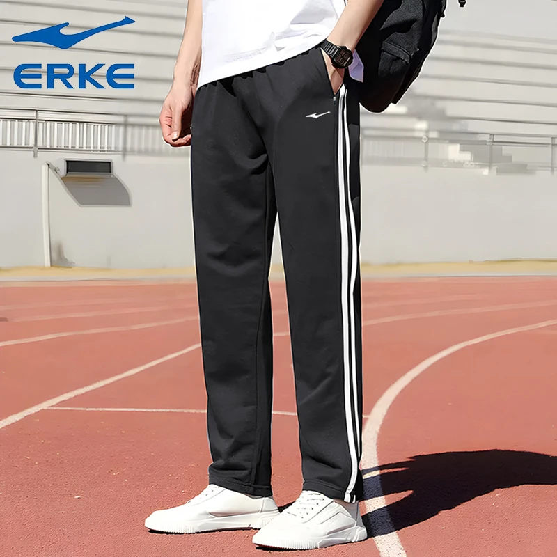 鸿星尔克运动裤男春夏新款两条杠条纹直筒速干学生潮流男休闲长裤