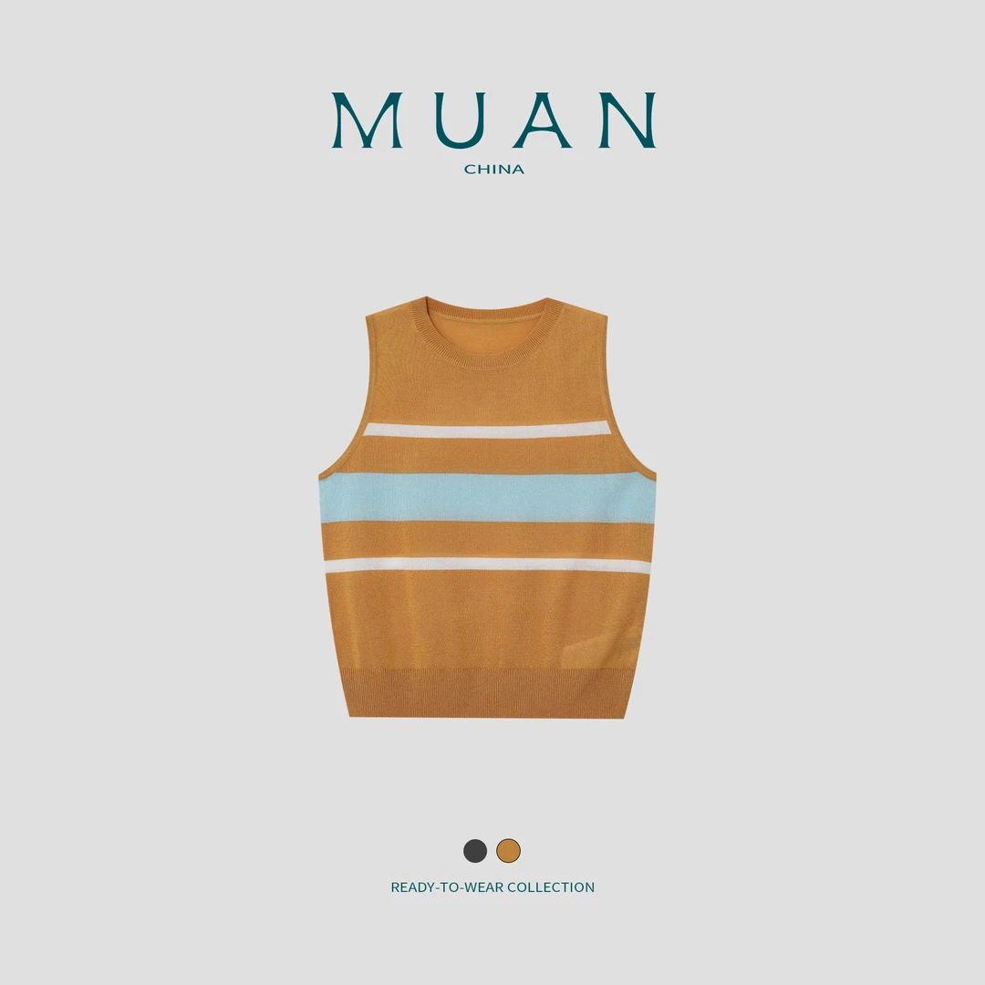 木岸MUAN:《马德里马甲》定制高级复古百搭条纹背心马甲女MJ-F8256