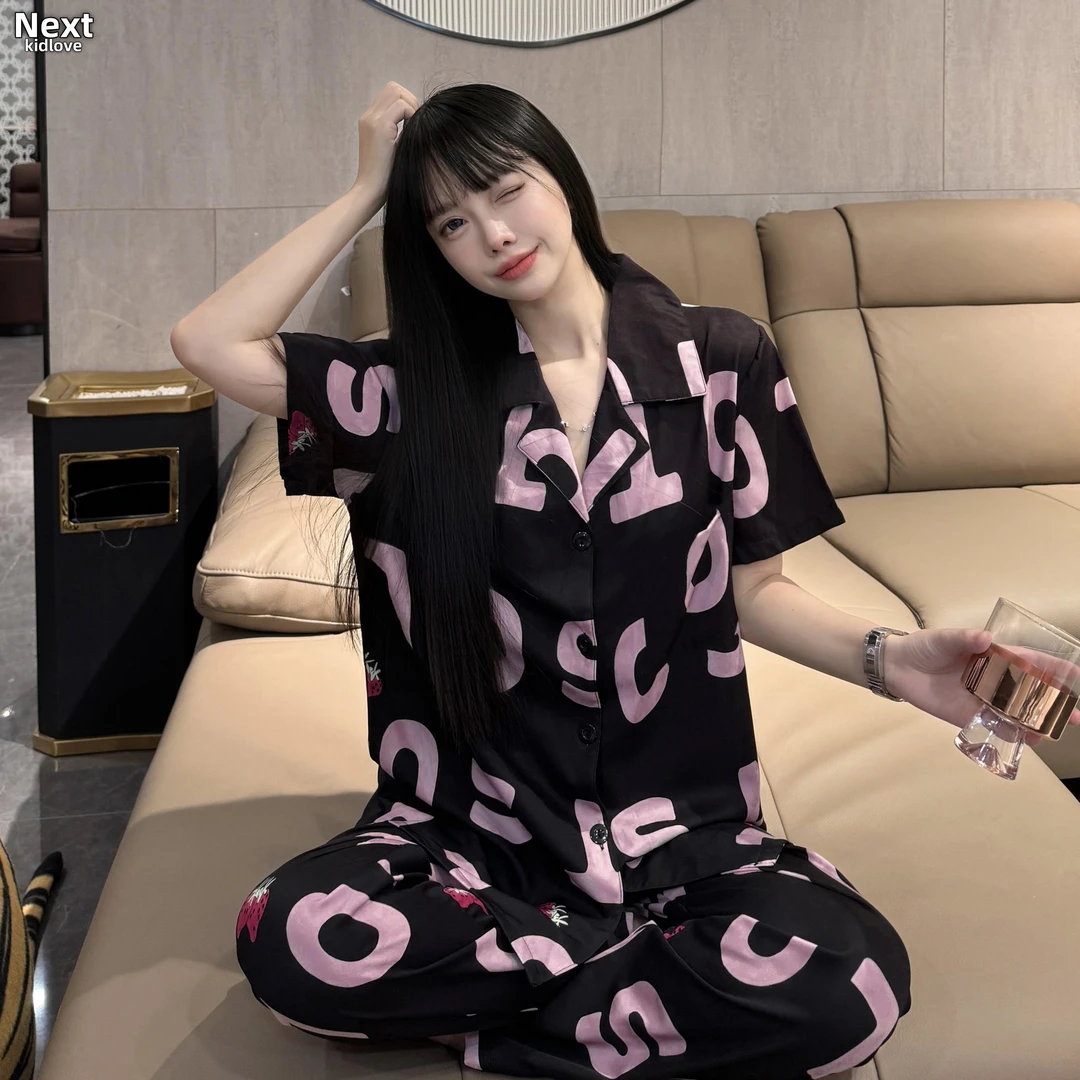 NEXT KIDLOVE绸睡衣女款2025新款夏季少女时尚休闲短袖三件套装家