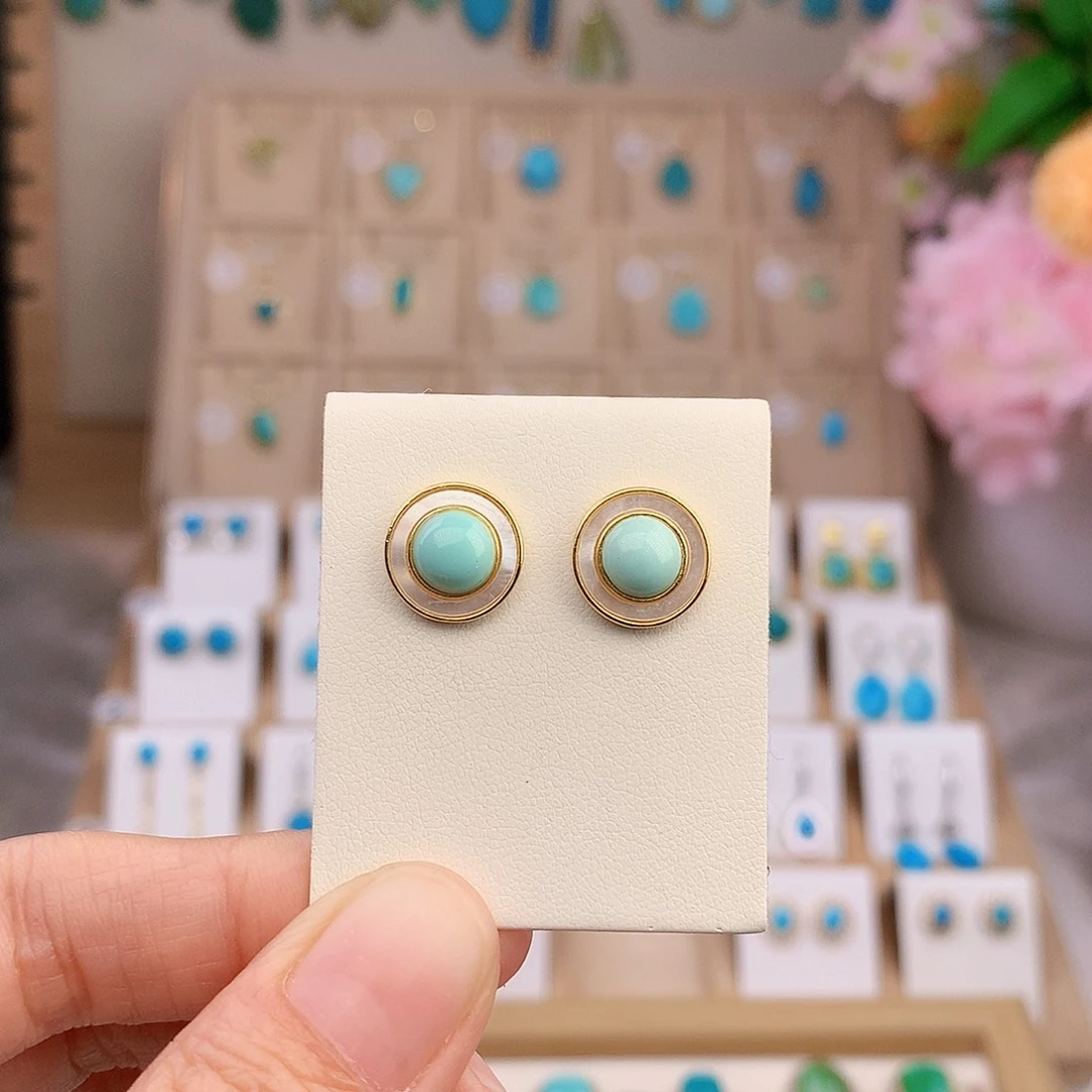 果***喵银S925镶嵌绿松石耳饰