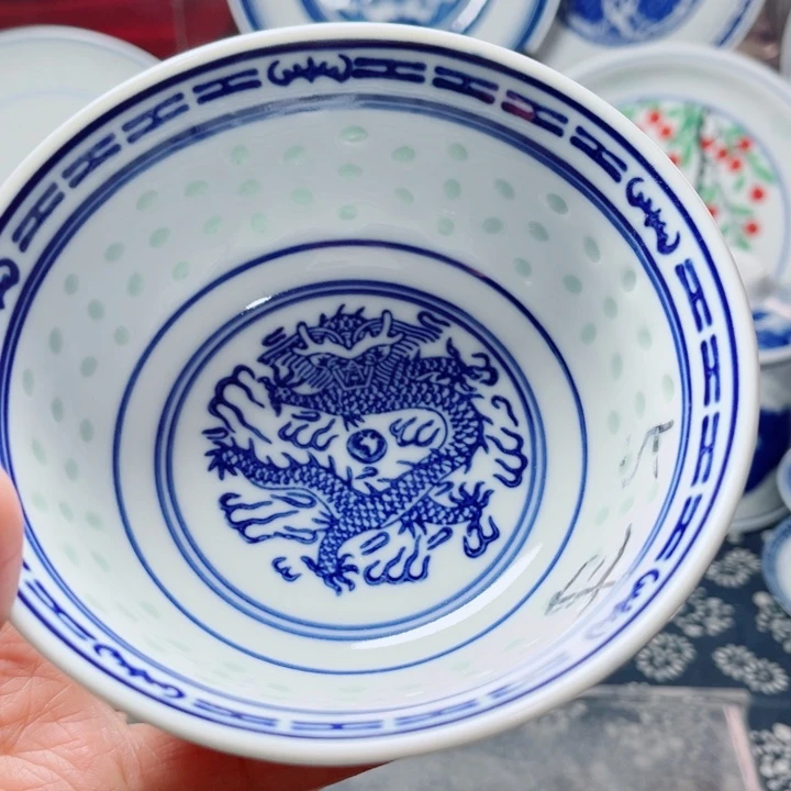 青花玲珑5寸饭碗龙纹