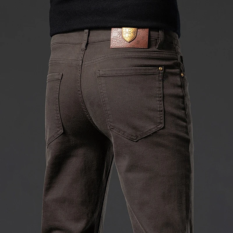 Leekody香港高端咖啡色牛仔裤男修身直筒秋冬款潮牌休闲百搭长裤