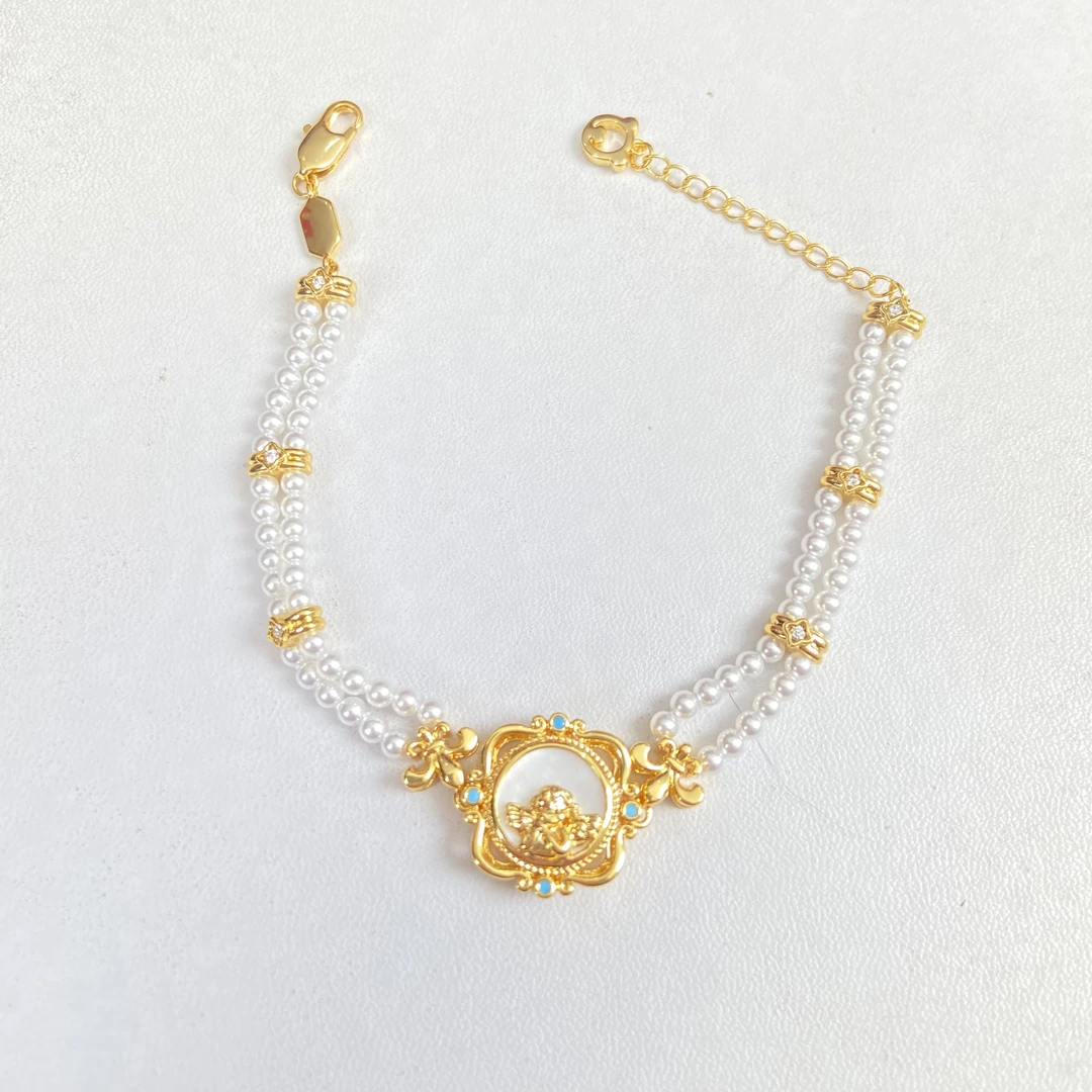 铜合金手链 《货号8933》韦雪同款四叶珠珠手链（链长16+5）