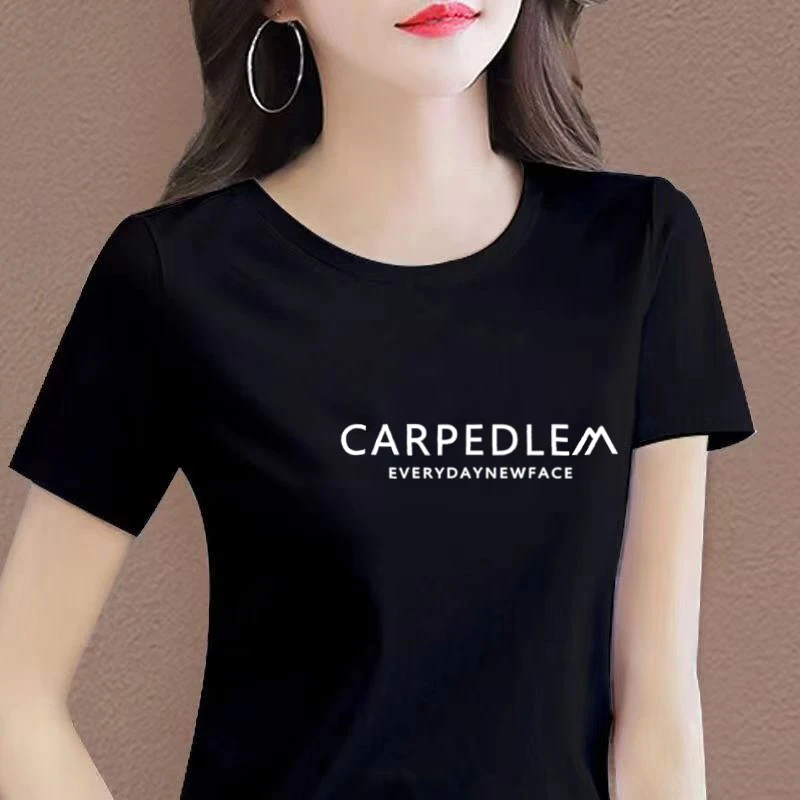 纯棉短袖t恤夏季新款圆领宽松黑色半袖时尚百搭韩版印花女士体恤