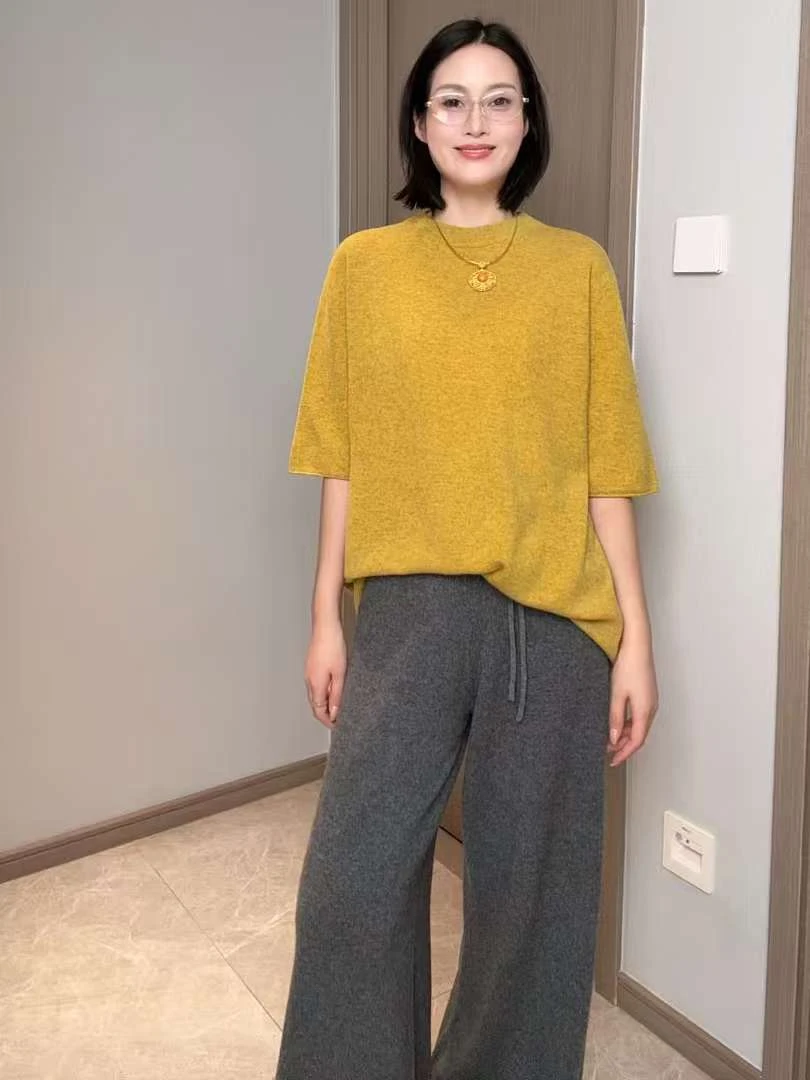 【悠然T】秋冬宽松针织衫半袖羊毛羊绒女保暖慵懒风毛衣休闲上衣