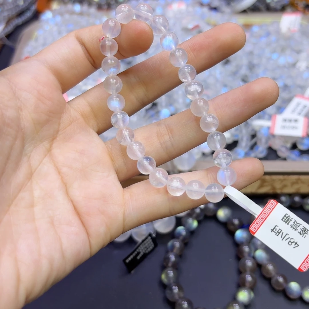 月光石手串未镶嵌蓝月光单圈卡7mm左右