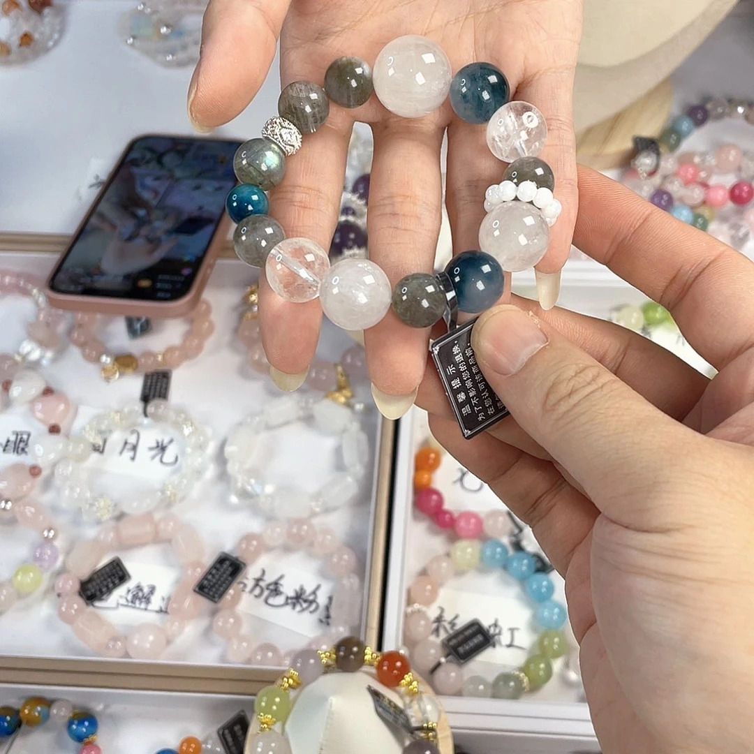 水晶手链银S925镀金镶嵌