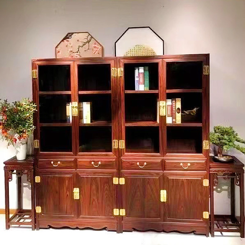 书柜古典展示柜办公室落地玻璃门客厅书架新中式