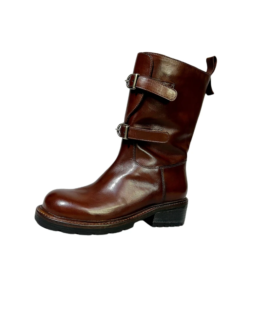 2025秋冬新款马皮工装靴重工水洗百搭时尚矮靴复古时尚骑士靴