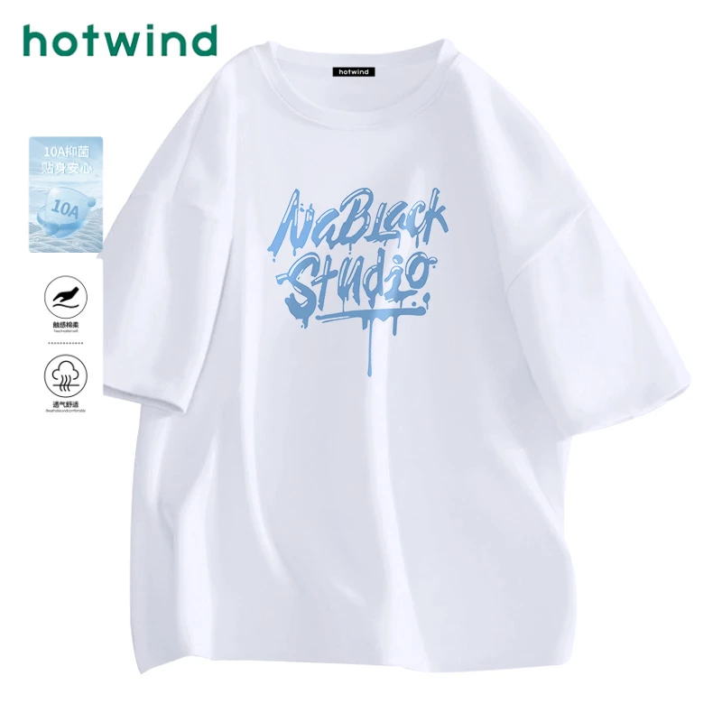 Hotwind/热风正肩纯棉短袖t恤女装2025年新款夏季宽松小众上衣