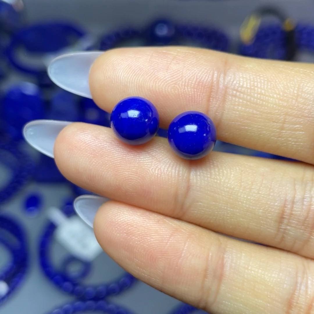 青金石银S925镶嵌8mm耳饰