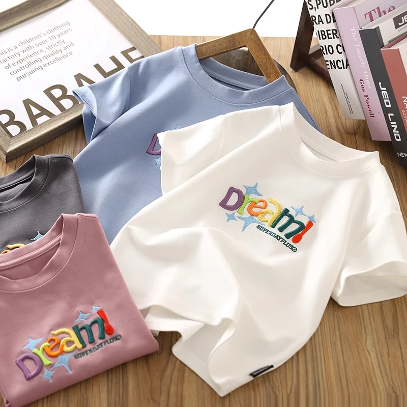 男童T恤2025夏季新款男孩时尚洋气上衣男中大童时髦韩版印花短袖