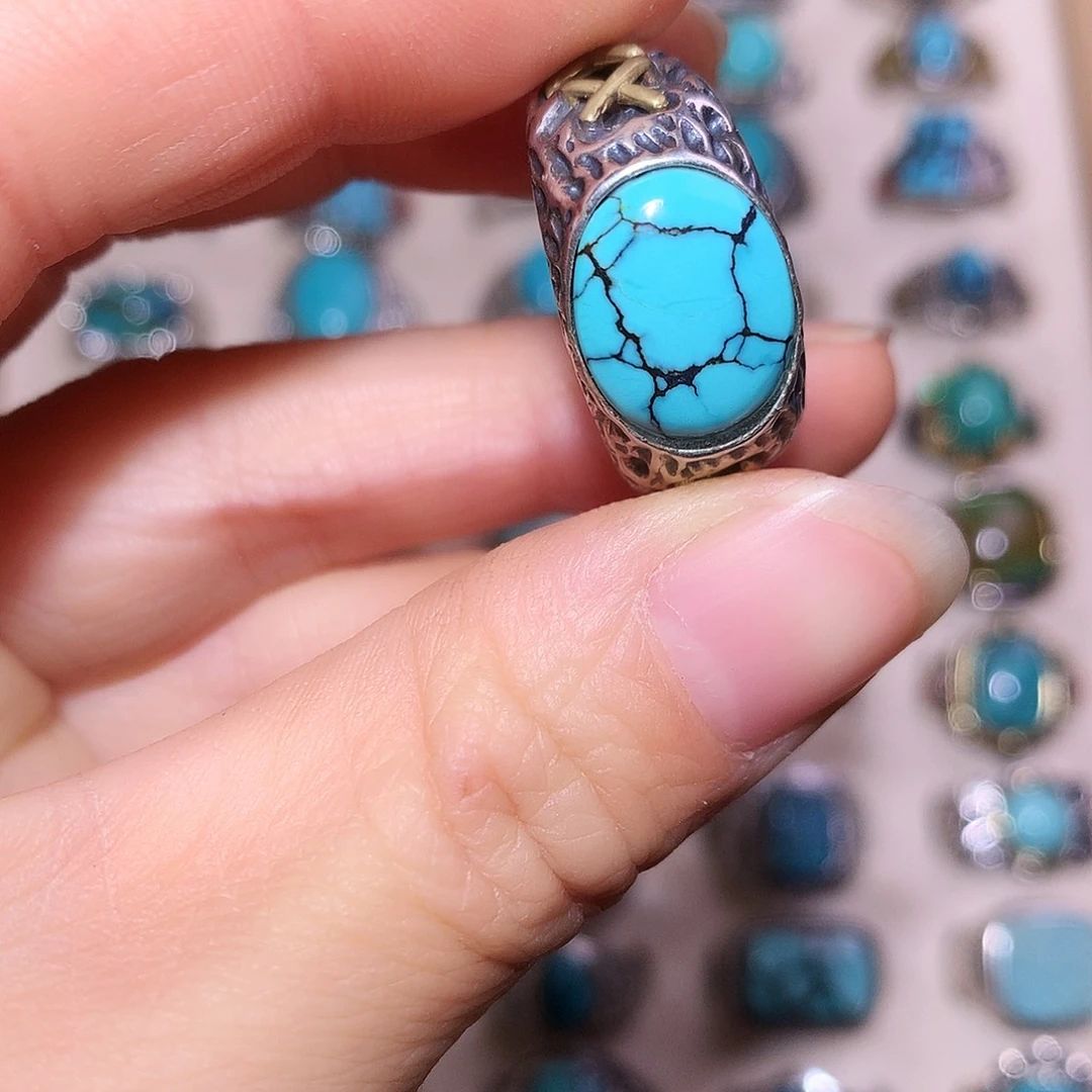 绿松石银S925镶嵌戒指