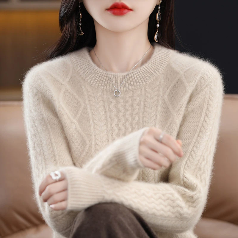 重磅100羊绒！秋冬新款加厚纯羊绒时尚百搭优雅针织打底衫女-2236