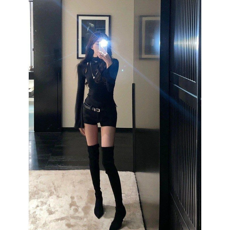 过膝高跟长靴子女2025秋冬新款绒面尖头套筒瘦瘦靴高筒细跟长筒