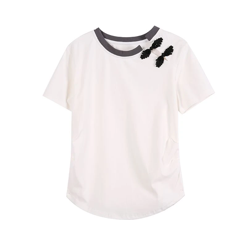 【珀嫚服饰】25-088-310228拼色短袖t恤拼接时尚常规短袖T恤