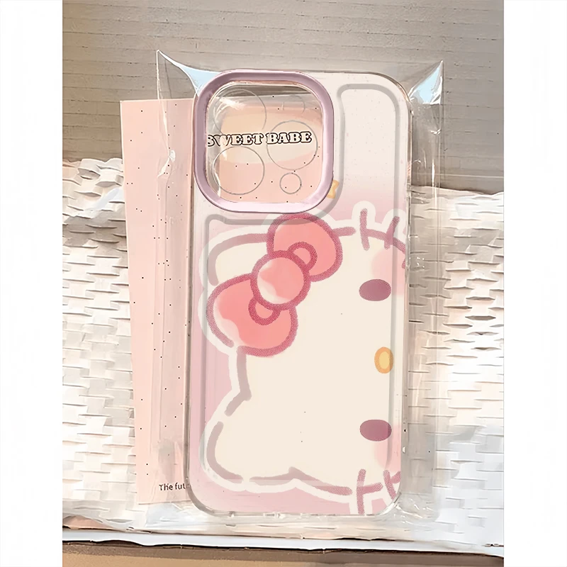 粉色半脸KT猫适用iPhone13苹果16手机壳15promax创意14透明12女款