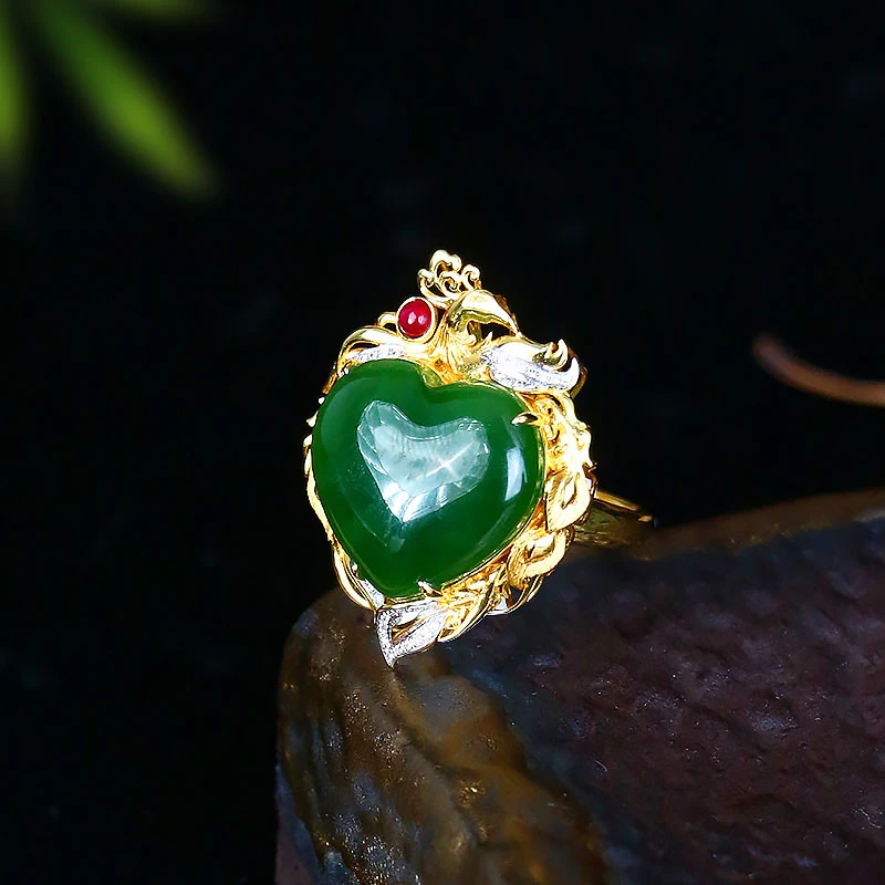 和田玉爱心戒指【8661D】