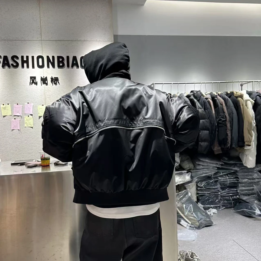 保暖阔版潮牌舒适连帽可拆卸帽飞行夹克外套