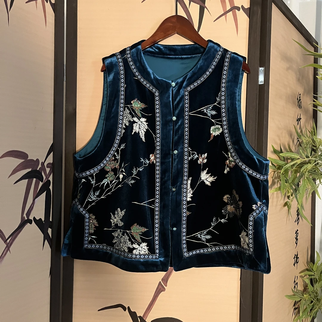 （孔雀蓝）新中式刺绣马甲