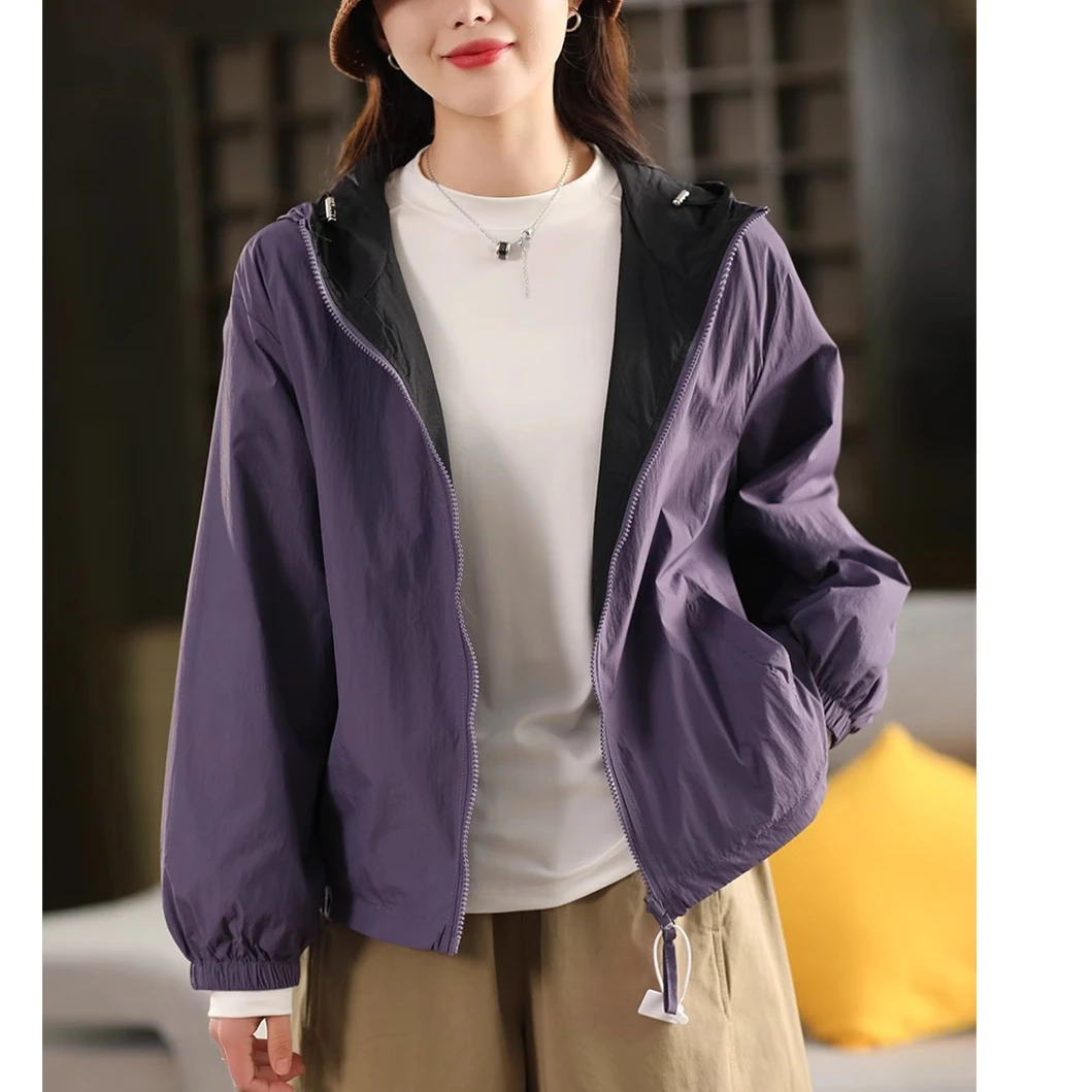 正反两面穿户外冲锋衣外套2025春季新款休闲百搭宽松连帽夹克风衣