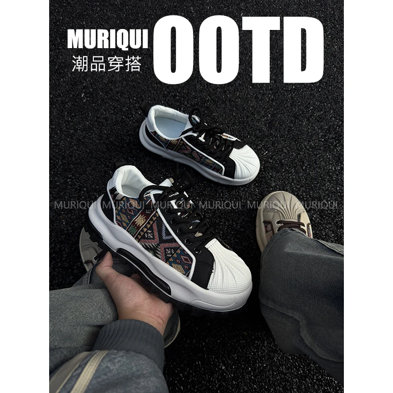 MURIQUI Normcore秋冬新款 厚底增高男士百搭休闲贝壳头花布板鞋