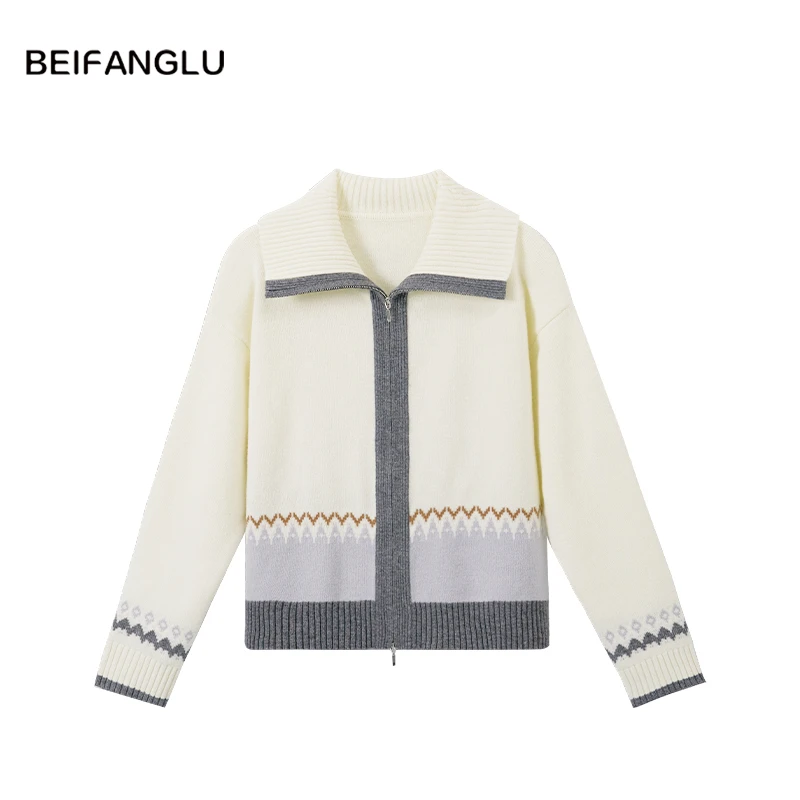 北方鹿【北欧风费尔岛开衫】100%绵羊毛气质拉链翻领针织开衫251480