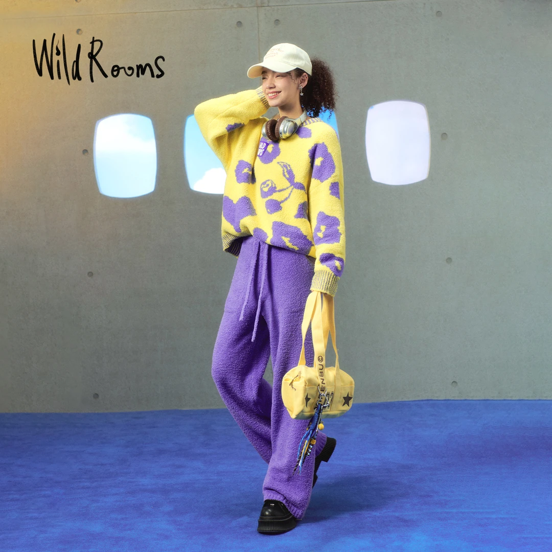 WildRooms车厘子圆领套头家居服套装宽松休闲秋冬半边绒