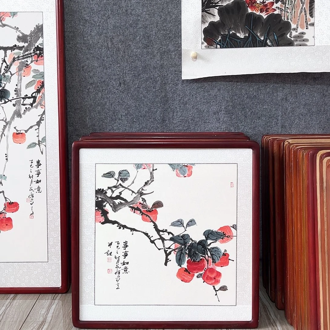 国画书画作品带框63×63