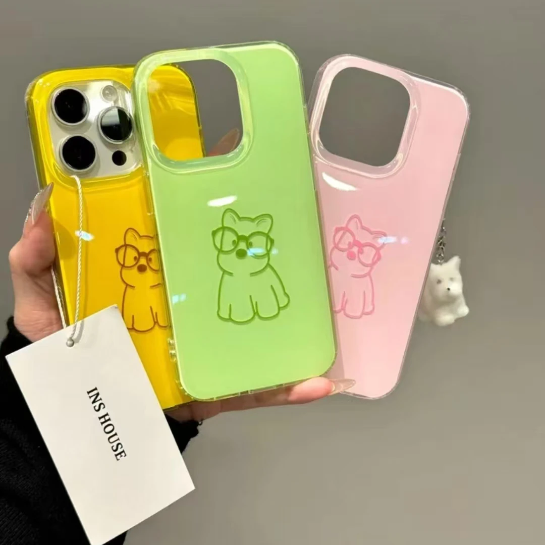 ins创意线条镜框西高地适用于iPhone16promax苹果15pr手机壳14p13