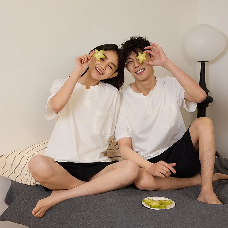 【美家臣】情侣睡衣男女新疆棉短袖套头家居服夏简约可外穿两件套装