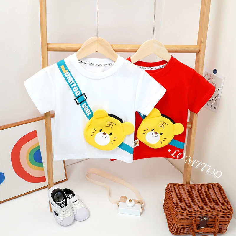 【洛儿妈福利】2025夏季新款儿童时尚短袖 小老虎书包短袖T恤9617
