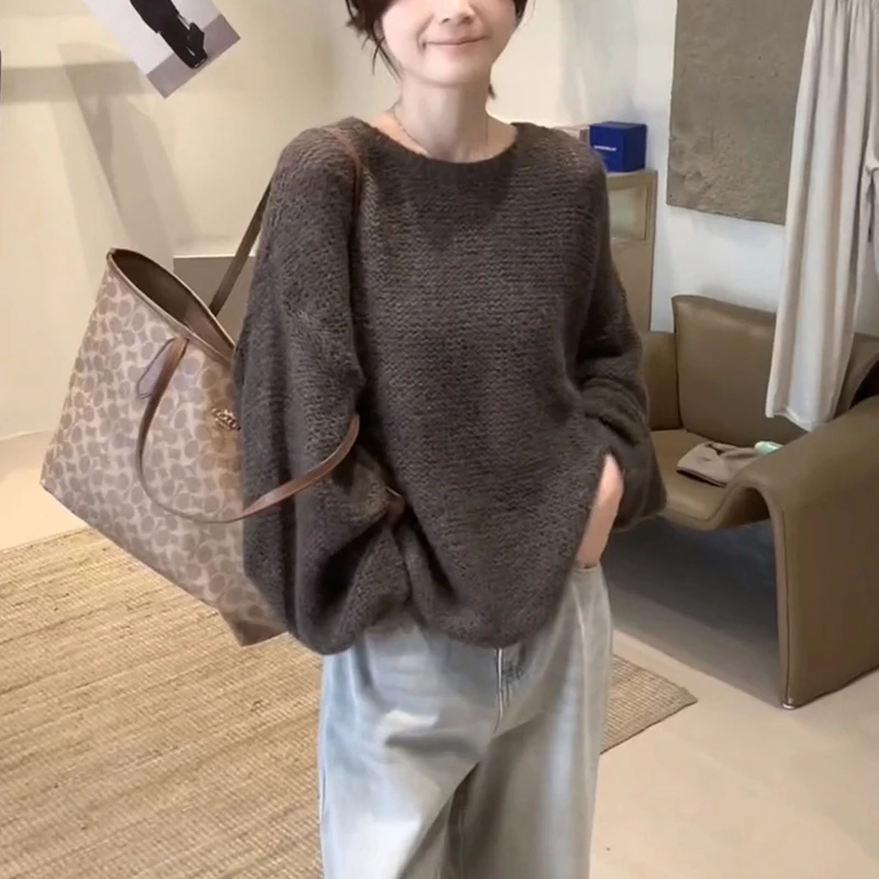 韩系早秋穿搭慵懒风宽松毛衣针织衫女2025新款秋装薄款长袖上衣女
