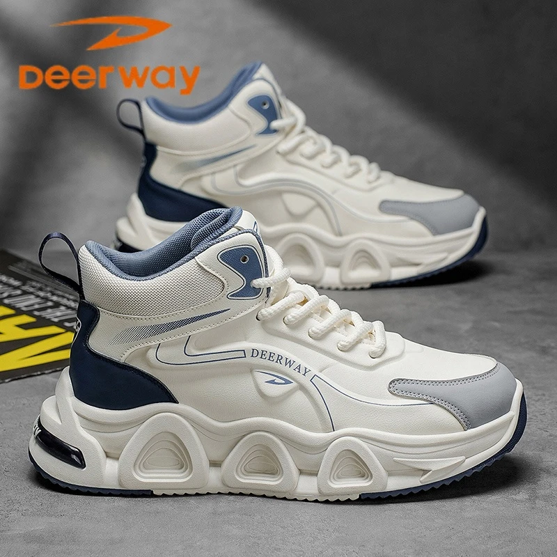 德尔惠高帮男鞋秋季厚底增高百搭透气马丁靴户外钓鱼登山老爹鞋潮