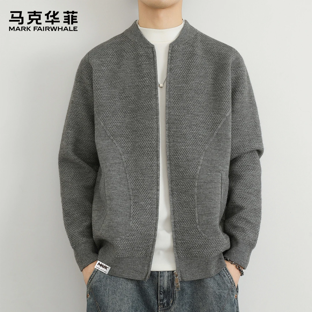 马克华菲灰色开衫毛衣男秋冬线衣外套日系男生宽松慵懒针织衫