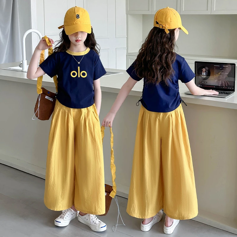 女童夏装套装2025新款爆款儿童6-12岁潮款高级感女孩阔腿裤两件套