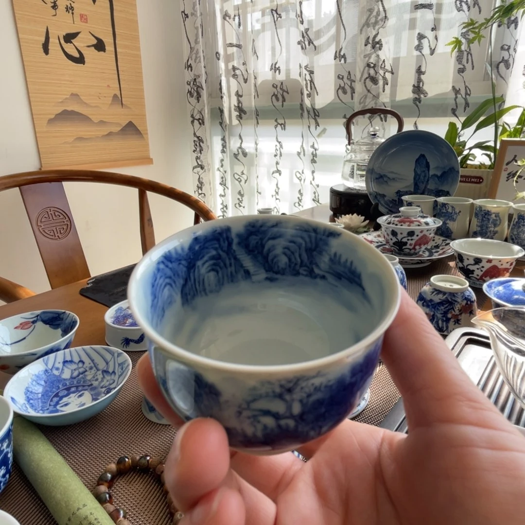 青花山水炉式杯杯杯