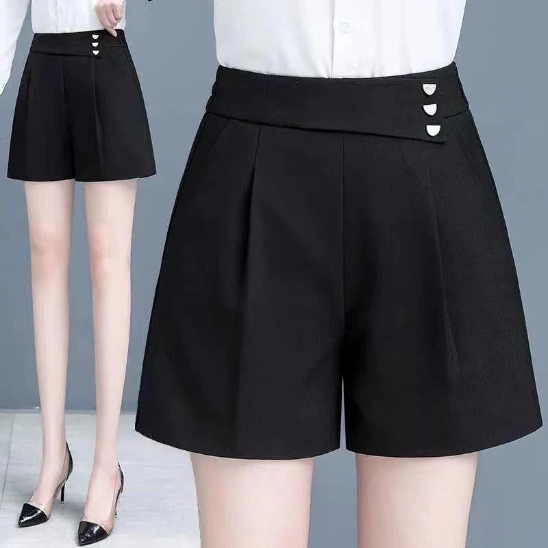 范哲萨休闲短裤女夏季薄款冰丝中年妈妈中裤大码宽松显瘦高腰阔腿