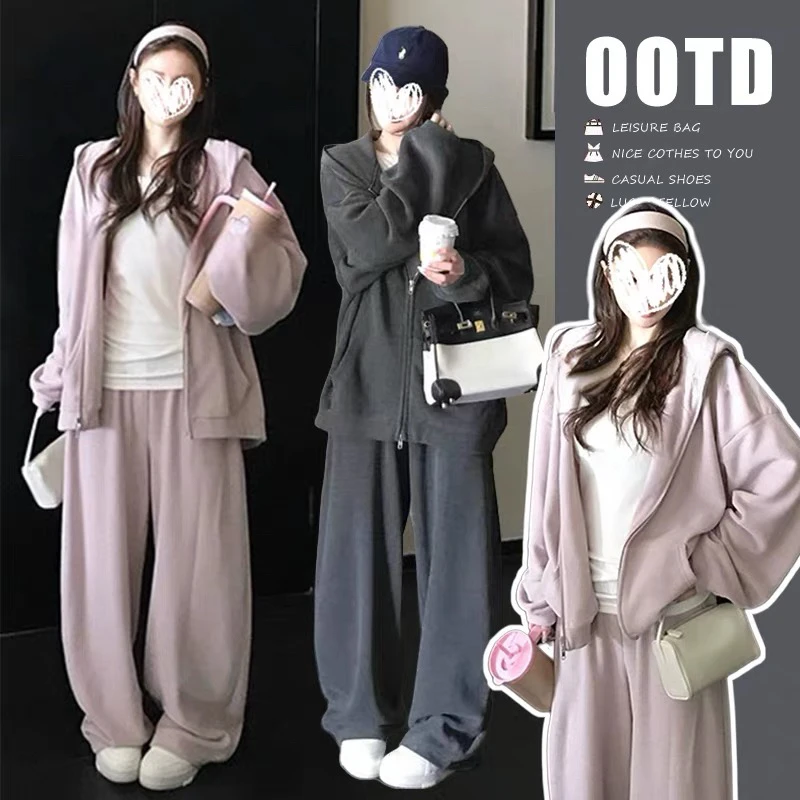 秋冬重磅加绒加厚套装慵懒简约百搭显瘦气质休闲两件套