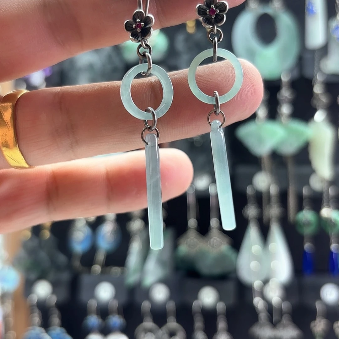 翡翠银S925镶嵌耳饰放****圾