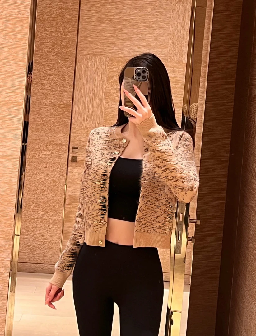 「长芯」高定25时尚休闲提花满印两色针织开衫外套YZ25W10003