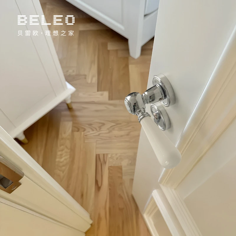 贝雷欧彩色陶瓷现代门锁卧室房间磁吸静音房门锁分体式法式门把手