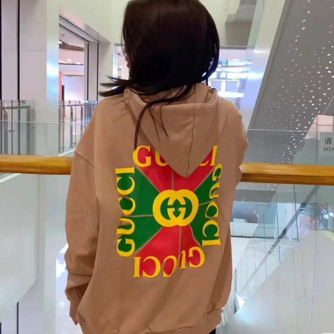 95新 GUCCI/古驰 yyy 背后红绿字母半拉链帽衫 S码/607472
