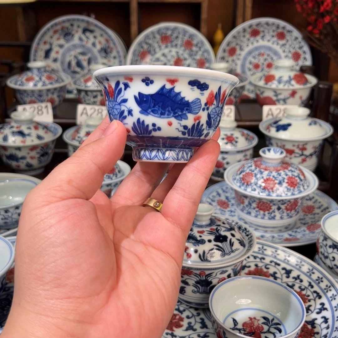 景德镇高温原矿釉里红手绘