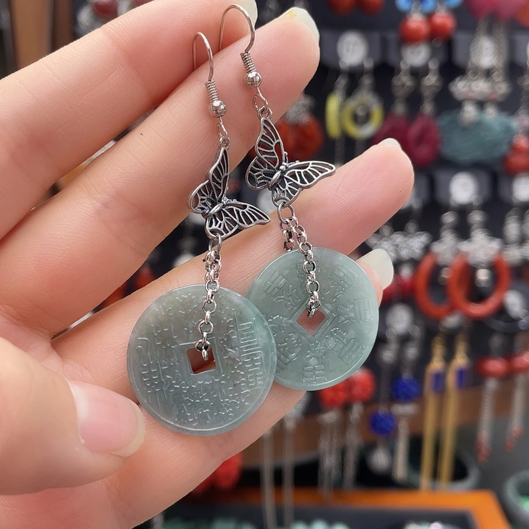 翡翠耳饰银S925镶嵌045fhbjhhj