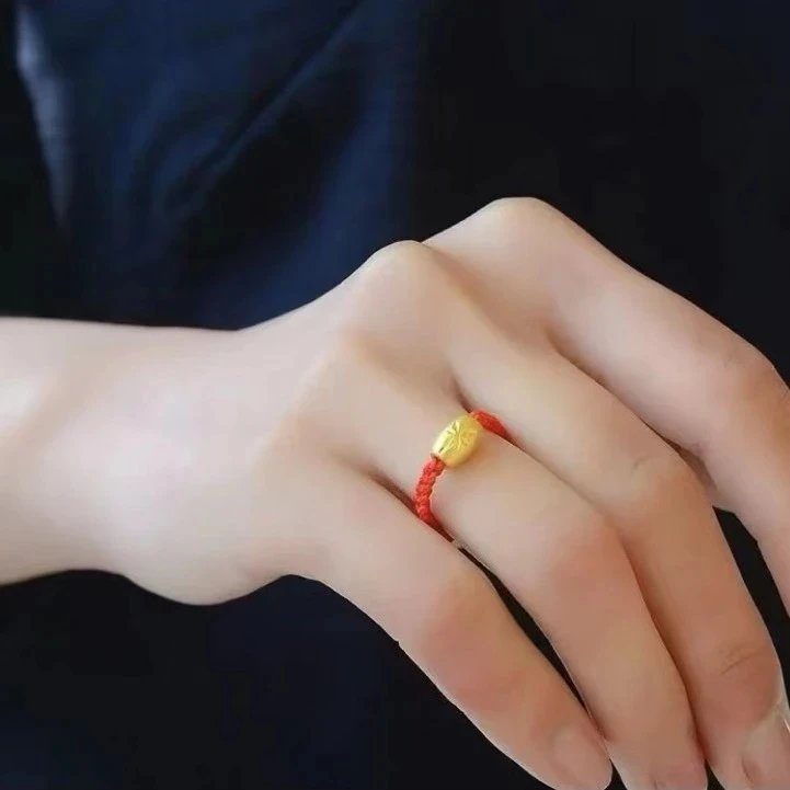 【新人补贴1】999金转运珠戒指女男本命年红手绳手工编织指环Ss